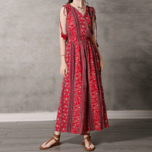 V-Neck print wide leg jumpsuits