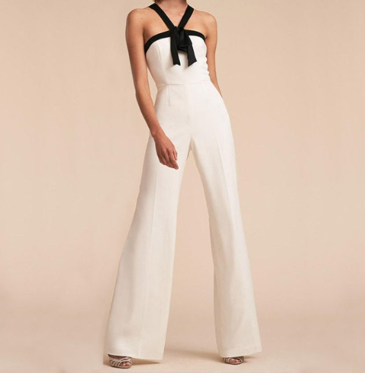 Gathered waist halter jumpsuits
