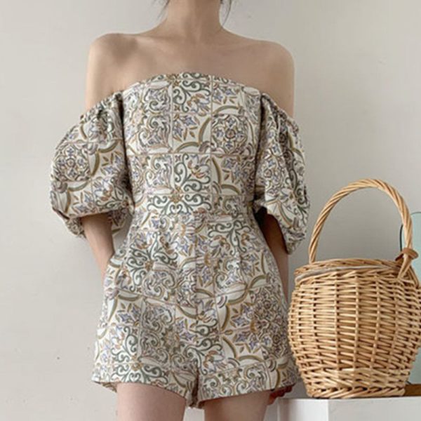 Summer off-the-shoulder plaid print rompers