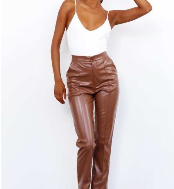 Faux Leather Pants Brown